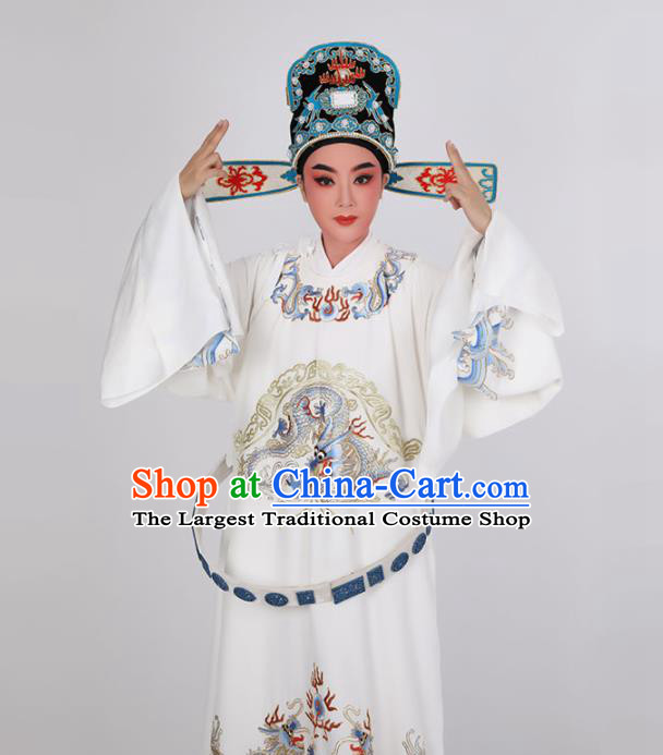 Chinese Beijing Opera Xiaosheng Uniforms Yue Opera Niche Clothing Traditional Opera Scholar Embroidered White Robe Costume