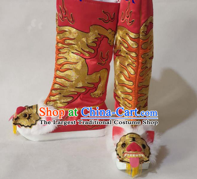 China Sichuan Opera Red Tiger Head Boots Traditional Peking Opera Takefu Shoes Peking Opera Warrior Shoes