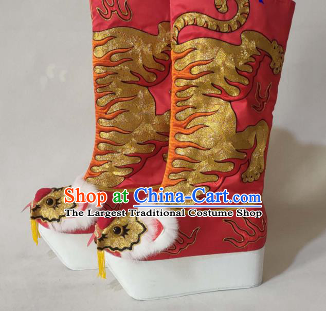 China Sichuan Opera Red Tiger Head Boots Traditional Peking Opera Takefu Shoes Peking Opera Warrior Shoes