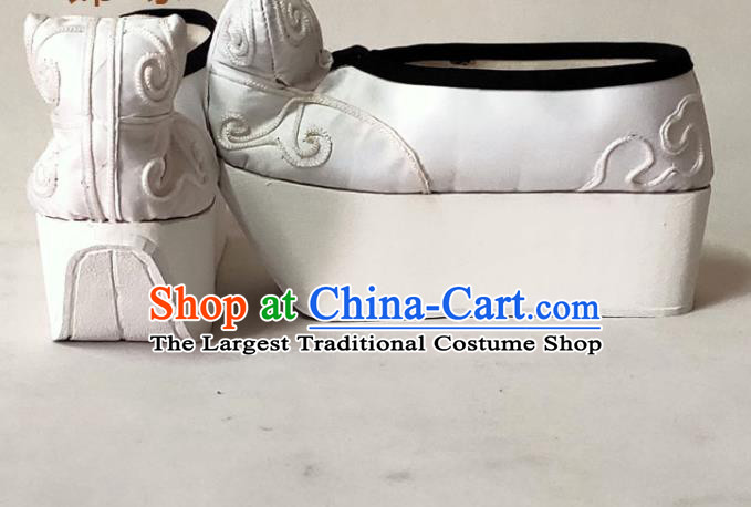 China Traditional Peking Opera Xiaosheng Shoes Beijing Opera White Embroidered Shoes Yue Opera Scholar Shoes