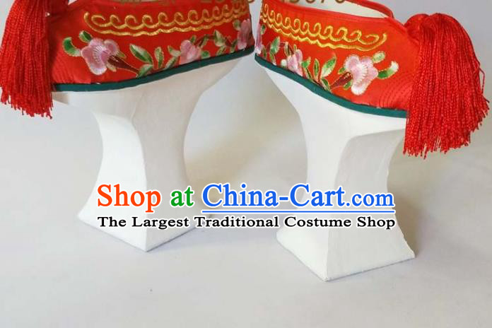 China Beijing Opera Hua Tan Red Embroidered Shoes Qing Dynasty Princess Shoes Traditional Peking Opera Actress Shoes