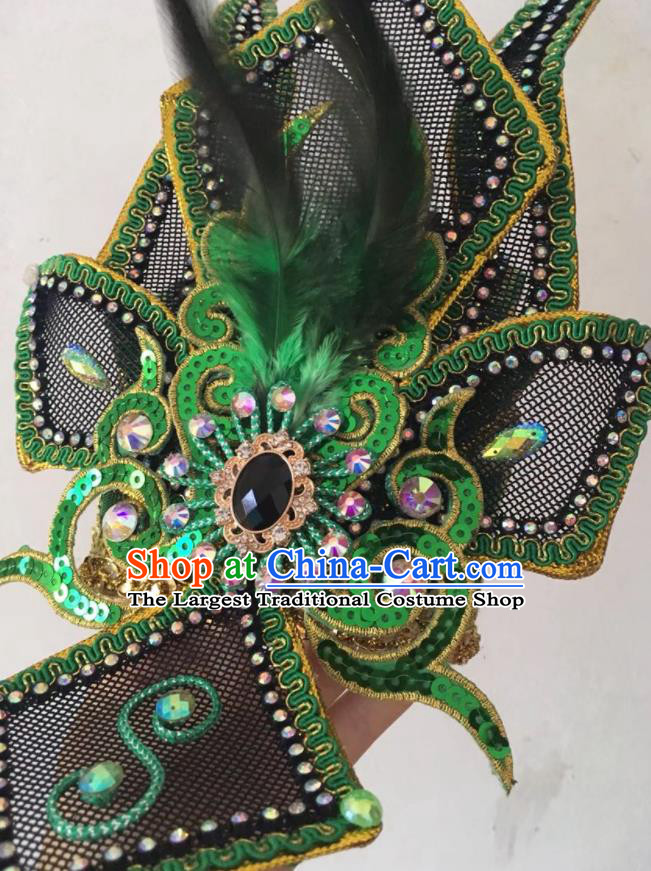 China Traditional Peking Opera Scholar Headpiece Beijing Opera Xiaosheng Green Feather Hair Crown Fujian Gezi Opera Prince Headwear