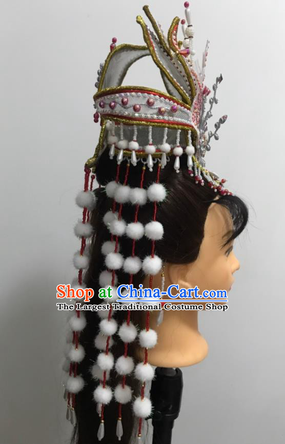 Chinese Traditional Beijing Opera Hua Tan Headdress Gezi Opera Princess Hair Accessories Peking Opera Actress Venonat Tassel Hair Crown