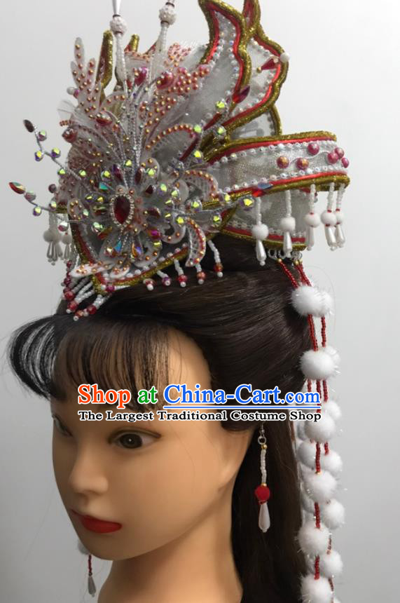 Chinese Traditional Beijing Opera Hua Tan Headdress Gezi Opera Princess Hair Accessories Peking Opera Actress Venonat Tassel Hair Crown