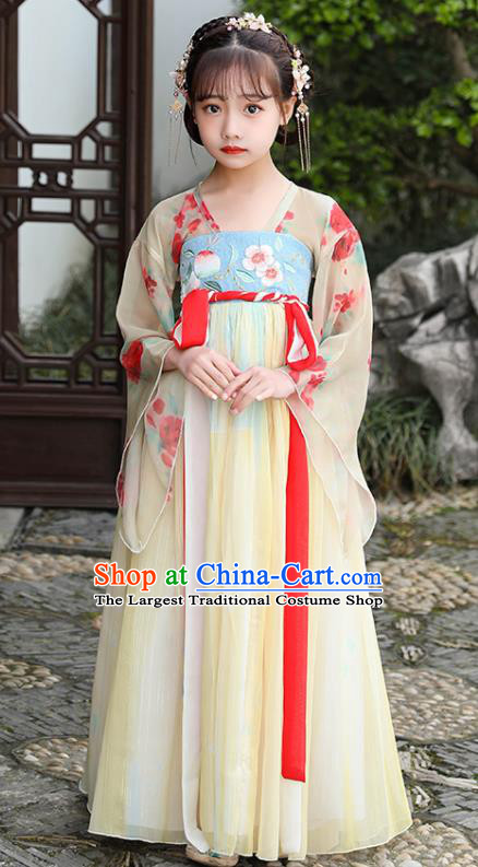 China Children Dance Yellow Hanfu Dress Ancient Girl Fairy Fashion Costumes Traditional Tang Dynasty Clothing