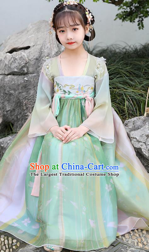 China Traditional Tang Dynasty Clothing Children Dance Green Hanfu Dress Ancient Girl Princess Fashion Costumes