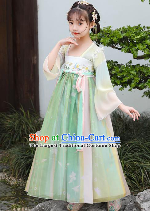 China Traditional Tang Dynasty Clothing Children Dance Green Hanfu Dress Ancient Girl Princess Fashion Costumes