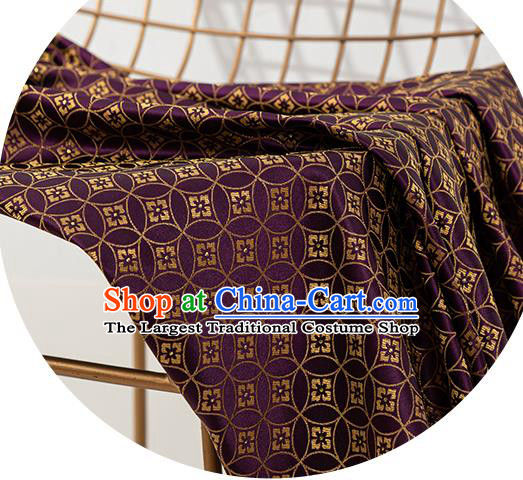 China Traditional Tang Suit Fabric Purple Copper Pattern Brocade Material Hanfu Silk Damask Jacquard Tapestry