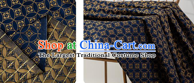 China Jacquard Tapestry Traditional Hanfu Fabric Navy Blue Copper Pattern Brocade Material Tang Suit Silk Damask