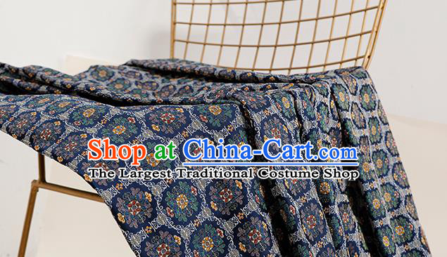 China Classical Pattern Navy Brocade Material Tang Suit Silk Damask Jacquard Textile Tapestry Traditional Hanfu Satin Fabric