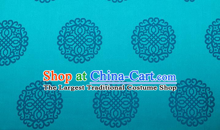 China Traditional Mongolian Robe Fabric Classical Lucky Pattern Blue Brocade Tang Suit Damask Jacquard Silk Tapestry