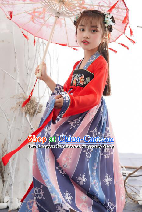 China Children Dance Hanfu Dress Ancient Girl Princess Fashion Costumes Traditional Tang Dynasty Clothing