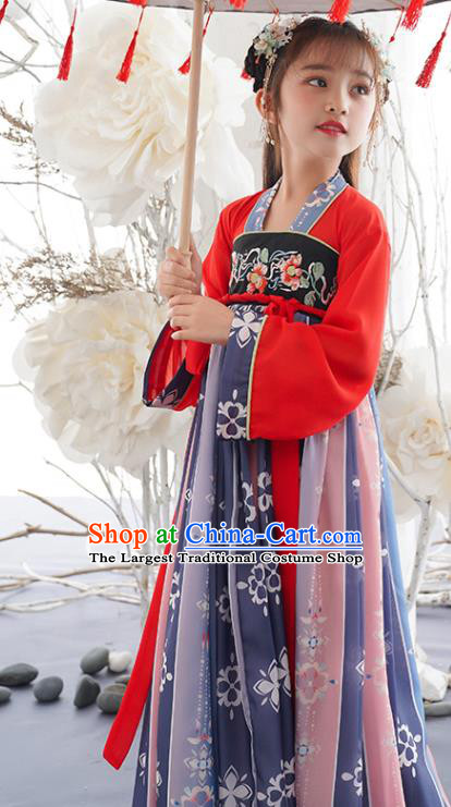 China Children Dance Hanfu Dress Ancient Girl Princess Fashion Costumes Traditional Tang Dynasty Clothing