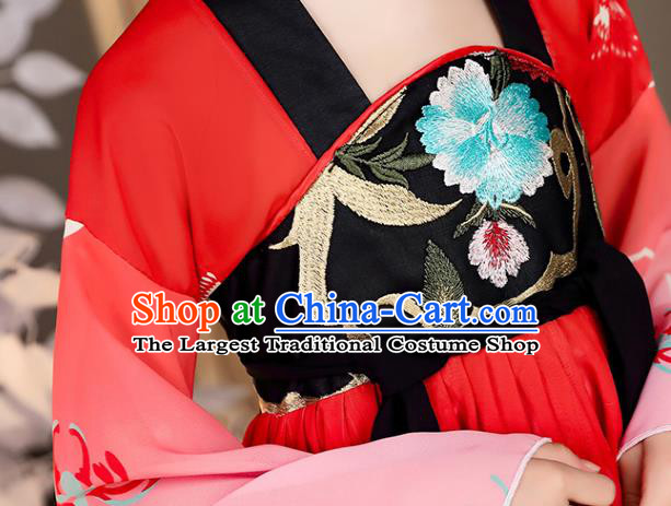China Tang Dynasty Girl Princess Clothing Children Stage Show Garment Costumes Traditional Red Hanfu Dress