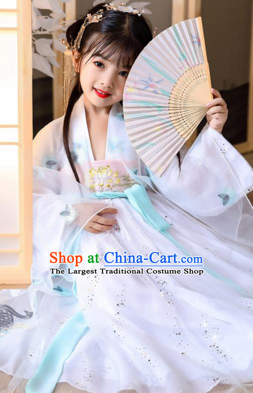 China Children Stage Show Garment Costumes Traditional White Hanfu Dress Tang Dynasty Girl Princess Clothing