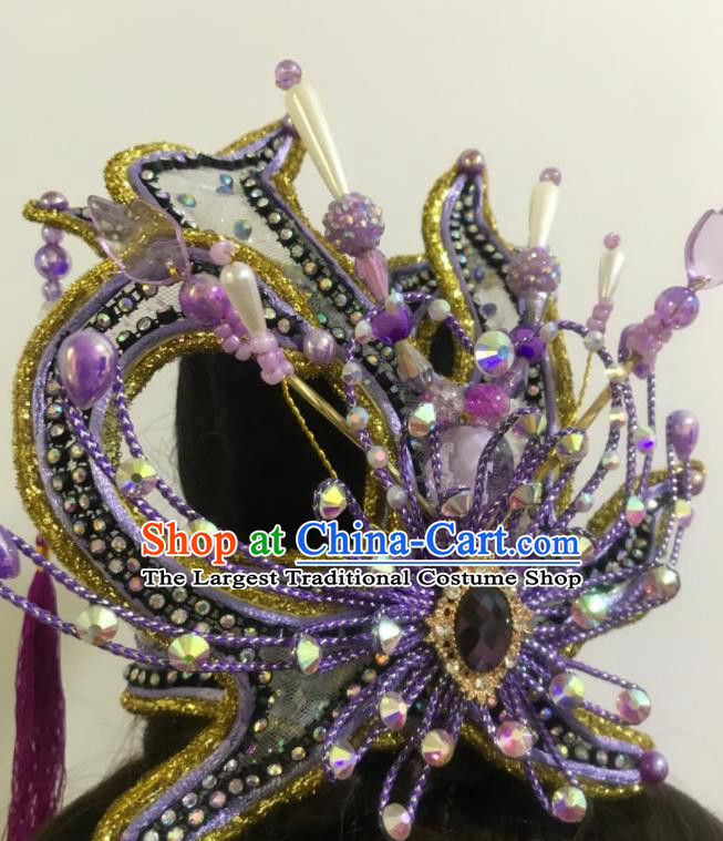 China Fujian Gezi Opera Prince Headwear Traditional Peking Opera Scholar Headpiece Beijing Opera Xiaosheng Purple Hair Crown