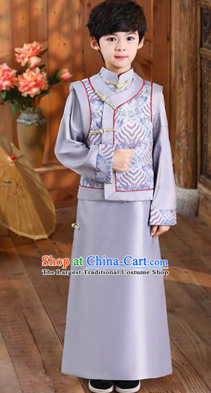 Chinese Traditional Stage Performance Costume Ancient Kid Childe Uniforms Qing Dynasty Boys Clothing