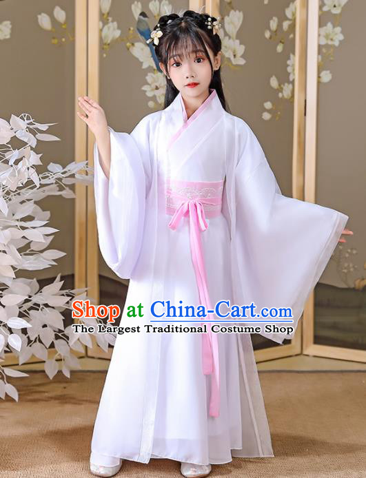 China Jin Dynasty Princess Clothing Ancient Children Fairy Costumes Traditional Girl Stage Show White Hanfu Dress