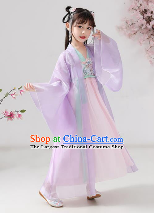 China Ming Dynasty Girl Princess Clothing Ancient Children Costumes Traditional Stage Show Lilac Hanfu Dress