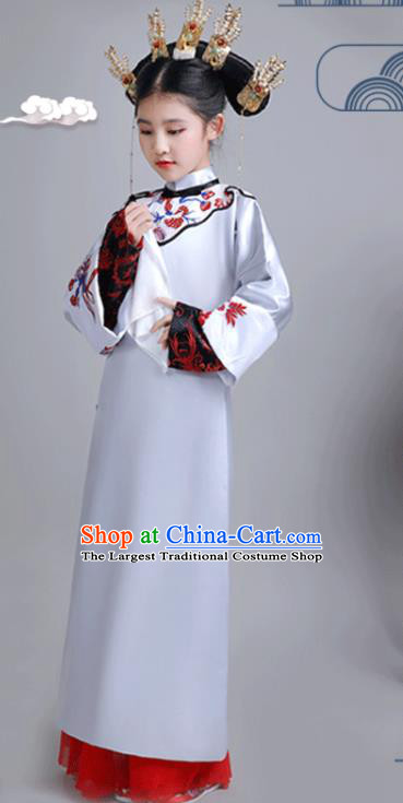 China Ancient Imperial Consort Garment Costume Traditional Stage Show Girl Grey Qipao Dress Qing Dynasty Children Princess Clothing