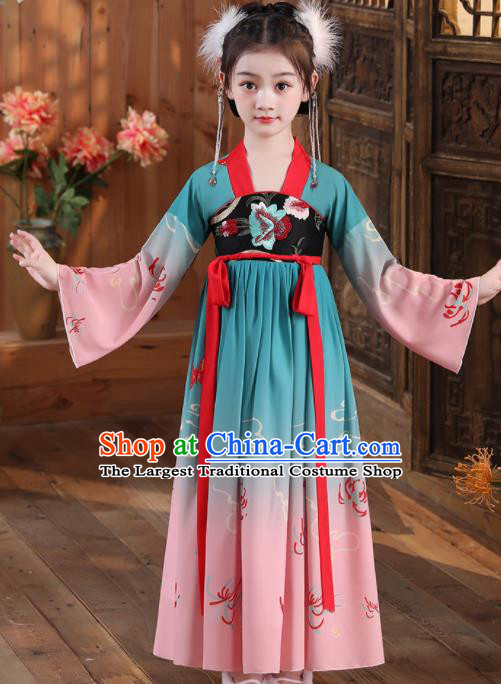 China Song Dynasty Girl Princess Clothing Children Stage Show Winter Costumes Traditional Court Kid Hanfu Dress
