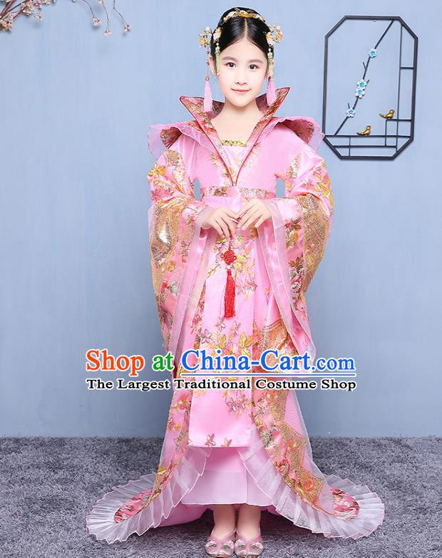 China Ancient Girl Princess Garment Costume Traditional Court Children Pink Hanfu Dress Tang Dynasty Empress Clothing