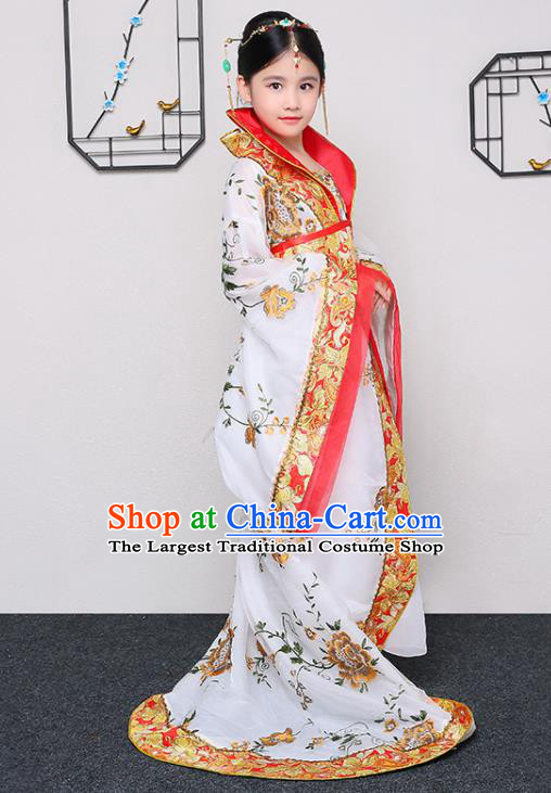 China Traditional Court Dance White Hanfu Dress Tang Dynasty Girl Princess Clothing Ancient Children Garment Costume
