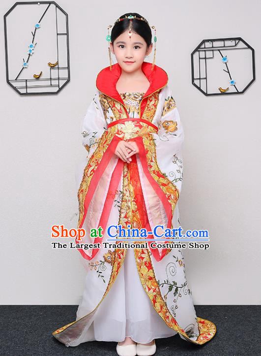China Traditional Court Dance White Hanfu Dress Tang Dynasty Girl Princess Clothing Ancient Children Garment Costume