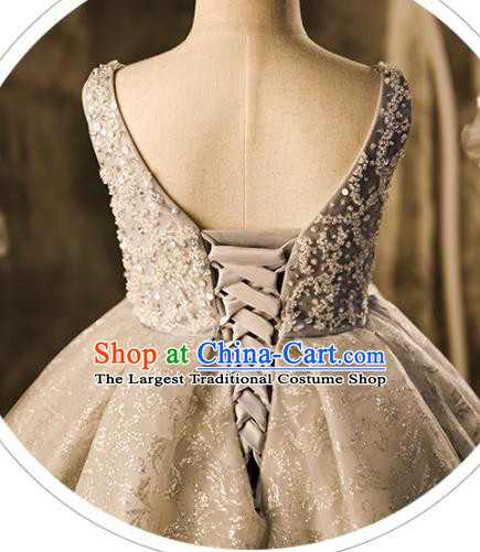 Professional Flower Girl Stage Show Fashion Clothing Catwalks Grey Trailing Full Dress Children Piano Performance Formal Costume