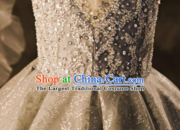 Professional Flower Girl Stage Show Fashion Clothing Catwalks Grey Trailing Full Dress Children Piano Performance Formal Costume