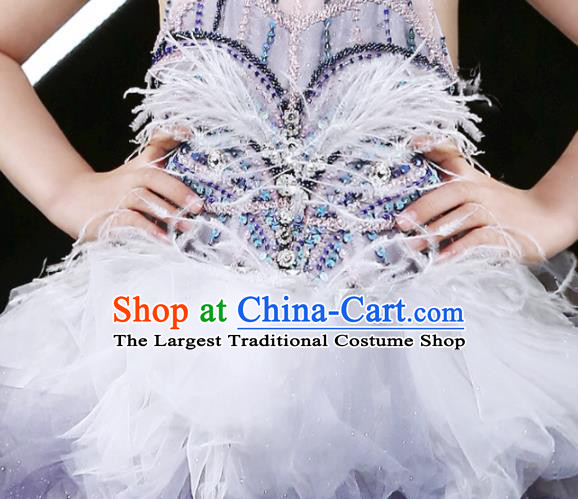 Professional Catwalks Blue Layered Evening Dress Children Compere Formal Costume Girl Piano Performance Garment Stage Show Fashion Clothing