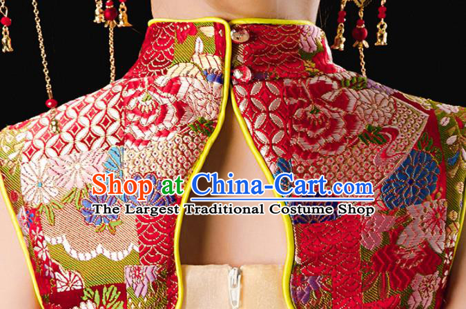 Chinese Traditional Stage Performance Costume National Girl Clothing Children Catwalks Red Fishtail Dress Uniforms