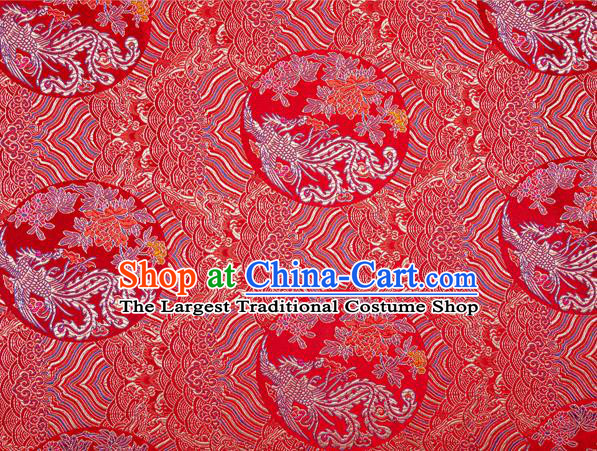 China Wedding Dress Red Brocade Tang Suit Damask Classical Phoenix Peony Pattern Tapestry Traditional Hanfu Silk Fabric