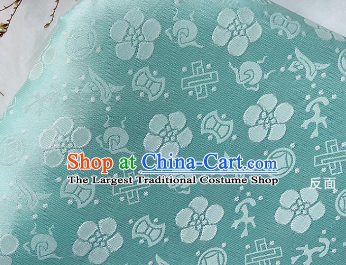 China Traditional Hanfu Silk Fabric Qipao Dress Light Blue Brocade Tang Suit Damask Classical Peach Blossom Pattern Satin Tapestry