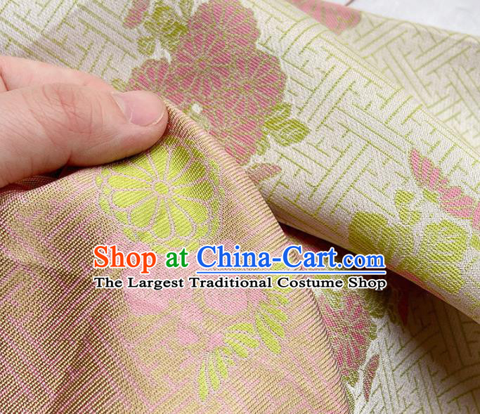 China Tang Suit Damask Classical Chrysanthemum Pattern Tapestry Traditional Hanfu Silk Fabric Qipao Dress Beige Song Brocade
