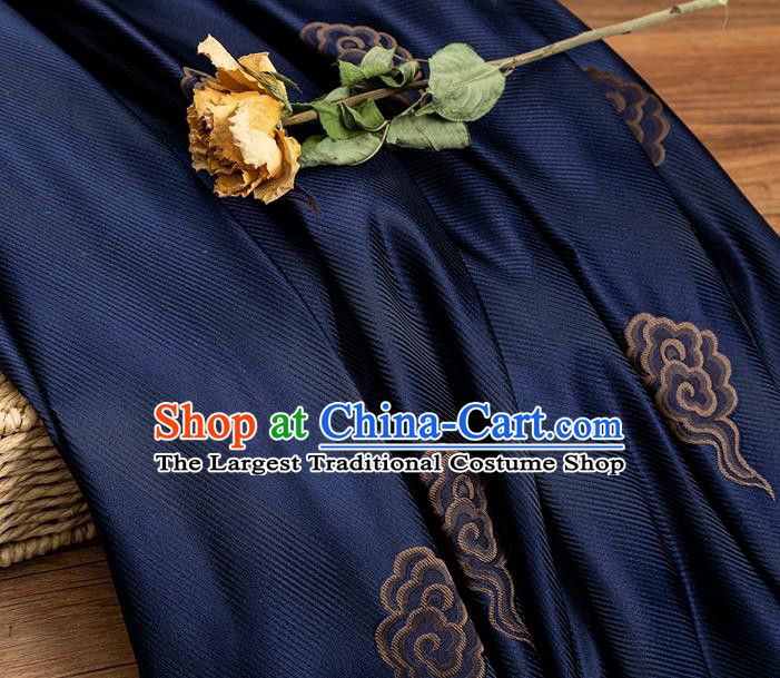 China Jacquard Cloud Pattern Tapestry Traditional Mongolian Robe Silk Fabric Navy Blue Brocade Tang Suit Satin Damask