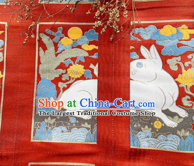 China Ming Dynasty Dress Red Brocade Tang Suit Damask Classical Rabbit Pattern Zhuanghua Satin Tapestry Traditional Hanfu Silk Fabric