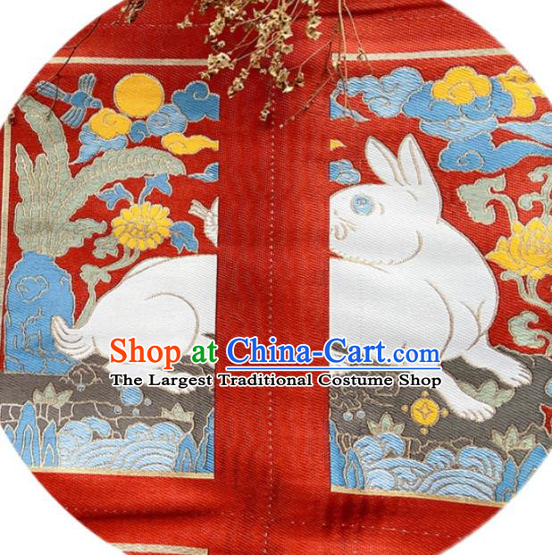 China Ming Dynasty Dress Red Brocade Tang Suit Damask Classical Rabbit Pattern Zhuanghua Satin Tapestry Traditional Hanfu Silk Fabric