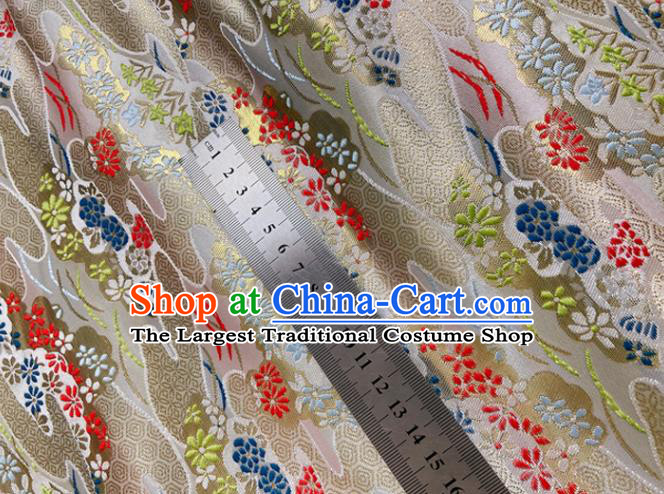 Japanese Traditional Fabric Kimono Beige Nishijin Brocade Asian Tapestry Satin Drapery
