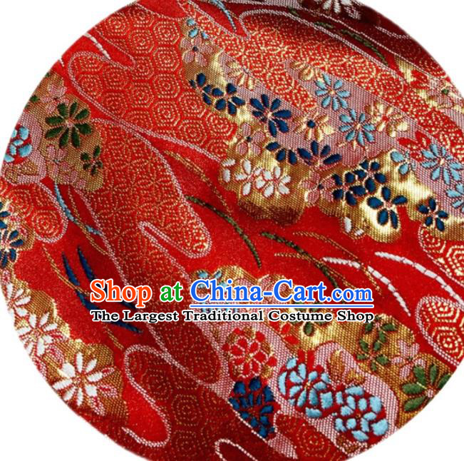Asian Tapestry Satin Drapery Japanese Traditional Fabric Kimono Red Nishijin Brocade