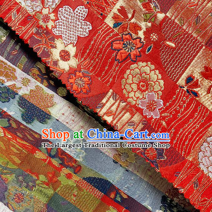 Asian Camellia Pattern Satin Drapery Japanese Traditional Tapestry Fabric Kimono Red Nishijin Brocade