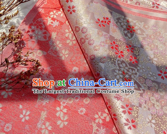 Japanese Traditional Sakura Pattern Pink Satin Drapery Asian Kimono Tapestry Fabric Nishijin Brocade