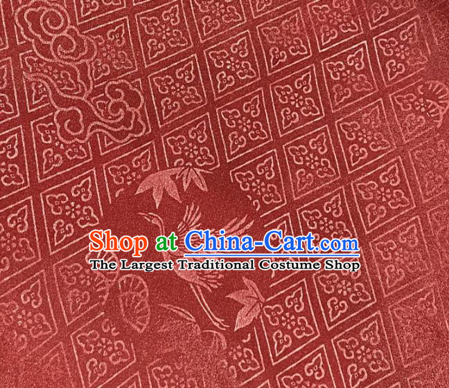 China Classical Crane Pattern Wine Red Satin Tapestry Traditional Hanfu Silk Fabric Jacquard Brocade Tang Suit Damask