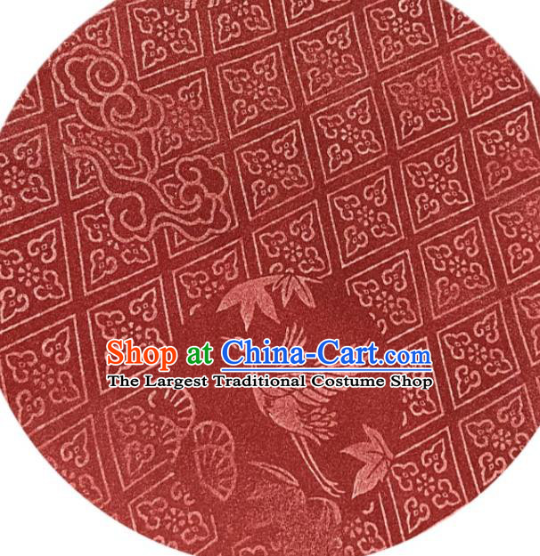 China Classical Crane Pattern Wine Red Satin Tapestry Traditional Hanfu Silk Fabric Jacquard Brocade Tang Suit Damask