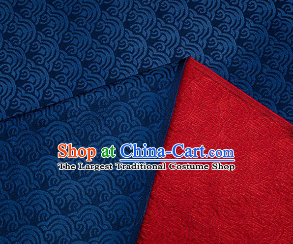 China Deep Blue Brocade Tang Suit Damask Classical Propitious Cloud Pattern Tapestry Traditional Hanfu Dress Silk Fabric