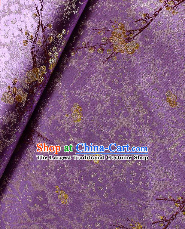 China Traditional Hanfu Silk Fabric Jacquard Purple Brocade Tang Suit Damask Classical Plum Blossom Pattern Satin Tapestry