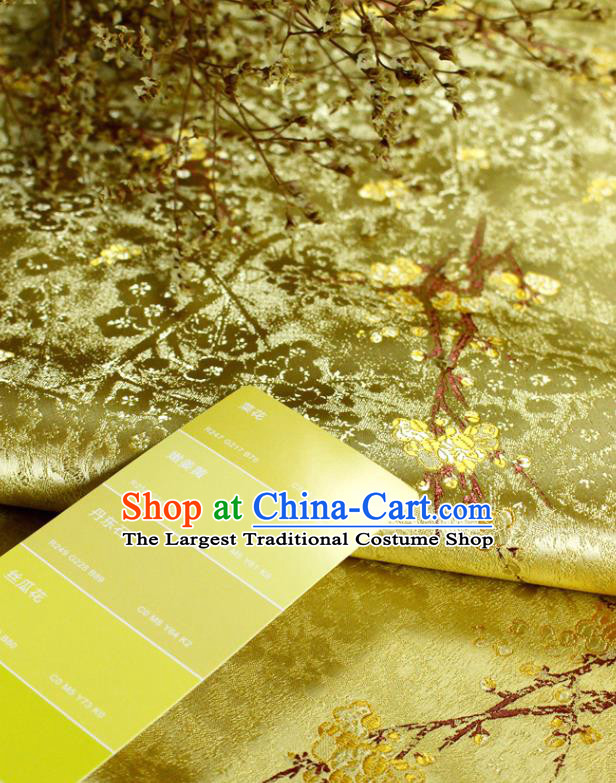China Classical Plum Blossom Pattern Satin Tapestry Traditional Hanfu Silk Fabric Jacquard Yellow Brocade Tang Suit Damask