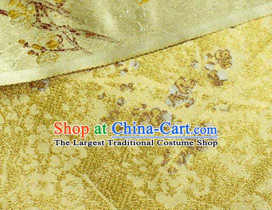 China Classical Plum Blossom Pattern Satin Tapestry Traditional Hanfu Silk Fabric Jacquard Yellow Brocade Tang Suit Damask