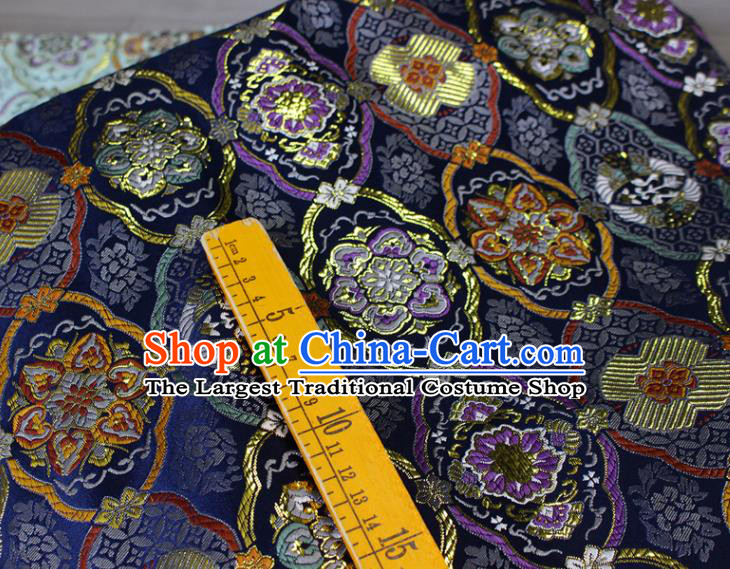 Asian Kimono Tapestry Fabric Japanese Deep Blue Nishijin Brocade Traditional Lucky Pattern Satin Drapery
