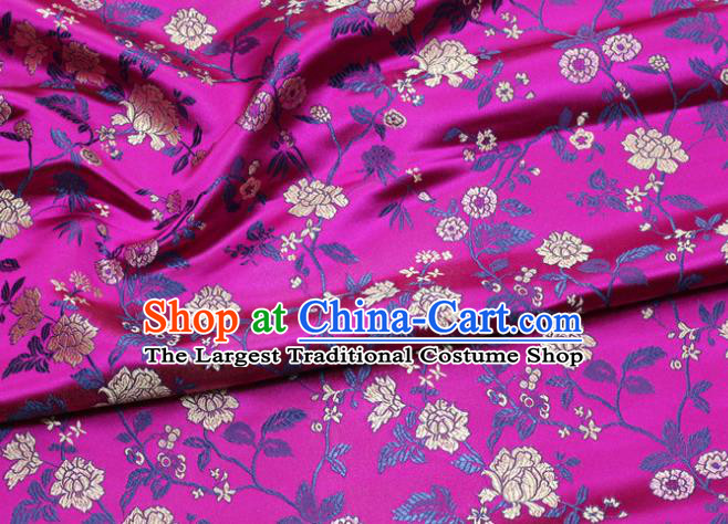 China Classical Flowers Pattern Tapestry Traditional Cheongsam Silk Fabric Jacquard Brocade Mongolian Robe Rosy Satin Damask